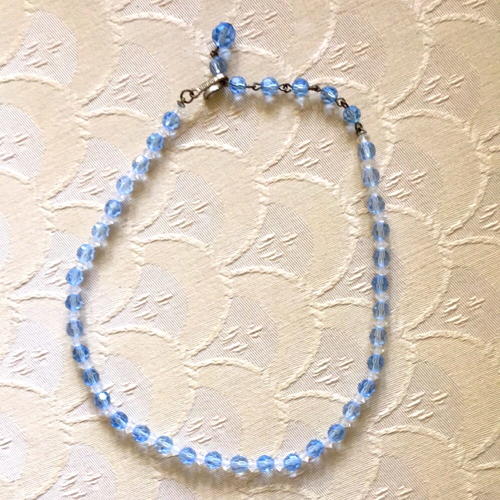 Classic Blue Beaded Crystal Necklace With Silver Clasp By Laguna 85$